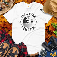 Bear & Roasting Smores Shirt - Life Is Better Around The Campfire T-Shirt - Adventurous Campsite Vibes Tee for Glamping Lover, Camper - White