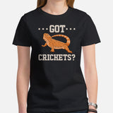 Bearded Dragon T-Shirt - Got Crickets Shirt - Lizard, Pogona Barbata, Reptiles Cottagecore Shirt - Ideal Gift for Beardie Owners - Black, Women