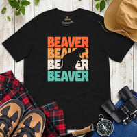 Beaver Retro Aesthetic T-Shirt - Marmota Shirt - Gift for Beaver Lovers & Pet Lovers, Zookeepers - River & Woodland Rodent Animal Tee - Black