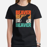 Beaver Retro Aesthetic T-Shirt - Marmota Shirt - Gift for Beaver Lovers & Pet Lovers, Zookeepers - River & Woodland Rodent Animal Tee - Black, Women