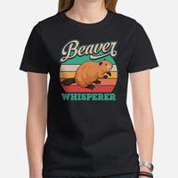 Beaver Whisperer T-Shirt - Dam It Marmot Shirt - River & Woodland Rodent Animal Tee - Gift for Beaver Dad/Mom & Lovers, Zookeepers - Black, Women