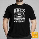 Because Bats Are Freaking Awesome T-Shirt - Flying Fox Shirt - Night Shift Shirt - Gift for Bat & Animal Lover - Biology & Zoology Tee - Black, Plus Size