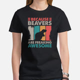 Because Beavers Are Freaking Aweseome Retro Aesthetic T-Shirt - Marmota Shirt - Gift for Beaver Lovers - River & Woodland Animal Tee - Black, Women