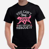 Berner Dog Themed Clothes & Attire - Canine Tee Shirt For Humans - Gifts for Dog Lovers - You Can't Buy Love But You Can Rescue It Tee - Black, Men