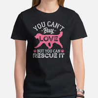 Berner Dog Themed Clothes & Attire - Canine Tee Shirt For Humans - Gifts for Dog Lovers - You Can't Buy Love But You Can Rescue It Tee - Black, Women