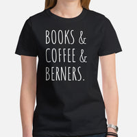 Berner Dog Themed Clothes & Attire - Canine Tee Shirt For Humans - Gifts for Dog Moms, Dads & Lovers - Dogs, Coffee And Berners T-Shirt - Black, Women