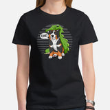 Berner Dog Themed Clothes & Attire - Dinosaur Costume T-Shirt - Funny Canine Tee Shirt & Outfit For Humans - Gifts for Dog Moms & Dads - Black, Women