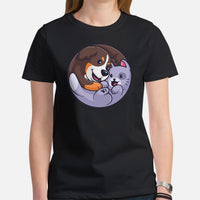 Berner Dog Themed Clothes & Attire - Funny Canine Tee Shirt For Humans - Gifts for Cat & Dog Lovers - Cute Yin Yang Dog And Cat T-Shirt - Black, Women