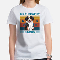 Berner Dog Themed Clothes & Attire - Funny Canine Tee Shirt For Humans - Gifts for Dog Moms, Dads & Lovers - My Therapist Barks T-Shirt - White, Women