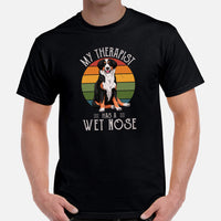 Berner Dog Themed Clothes & Attire - Funny Canine Tee Shirt For Humans - Gifts for Dog Moms & Dads - My Therapist Has A Wet Nose Shirt - Black, Men