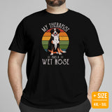 Berner Dog Themed Clothes & Attire - Funny Canine Tee Shirt For Humans - Gifts for Dog Moms & Dads - My Therapist Has A Wet Nose Shirt - Black, Plus Size