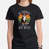 Berner Dog Themed Clothes & Attire - Funny Canine Tee Shirt For Humans - Gifts for Dog Moms & Dads - My Therapist Has A Wet Nose Shirt - Black, Women