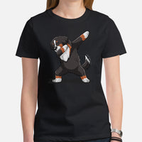 Berner Dog Themed Clothes & Attire - Funny Canine Tee Shirt & Outfit For Humans - Gifts for Dog Lovers - Adorable Dabbing Dog T-Shirt - Black, Women