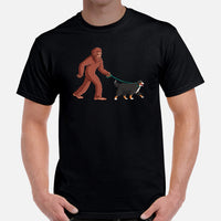 Berner Dog Themed Clothes & Attire - Funny Canine Tee Shirt & Outfit For Humans - Gifts for Dog Lovers - Bigfoot Walking A Dog T-Shirt - Black, Men