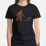 Berner Dog Themed Clothes & Attire - Funny Canine Tee Shirt & Outfit For Humans - Gifts for Dog Lovers - Bigfoot Walking A Dog T-Shirt - Black, Women