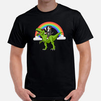 Berner Dog Themed Clothes & Attire - Funny Canine Tee Shirt & Outfit For Humans - Gifts for Dog Lovers - Dog Riding A T-Rex T-Shirt - Black, Men