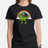 Berner Dog Themed Clothes & Attire - Funny Canine Tee Shirt & Outfit For Humans - Gifts for Dog Lovers - Dog Riding A T-Rex T-Shirt - Black, Women