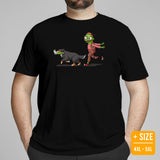 Berner Dog Themed Clothes & Attire - Funny Canine Tee Shirt & Outfit For Humans - Gifts for Dog Lovers - Zombie Chasing His Foot Shirt - Black, Plus Size