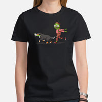 Berner Dog Themed Clothes & Attire - Funny Canine Tee Shirt & Outfit For Humans - Gifts for Dog Lovers - Zombie Chasing His Foot Shirt - Black, Women