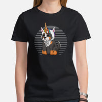 Berner Dog Themed Clothes & Attire - Unicorn Costume T-Shirt - Funny Canine Tee Shirt & Outfit For Humans - Gifts for Dog Moms & Dads - Black, Women