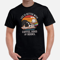 Berner Dog Themed Clothes - Canine Tee Shirt For Humans - Gifts for Dog Lovers - Life Is Perfect With Dogs, Dogs And Coffee T-Shirt - Black, Men