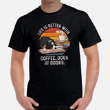 Berner Dog Themed Clothes - Canine Tee Shirt For Humans - Gifts for Dog Lovers - Life Is Perfect With Dogs, Dogs And Coffee T-Shirt - Black, Men