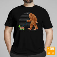 Bigfoot Walks Turtle Shirt - Mythical Cryptid Yeti, Sasquatch Shirt - Tortoise Tee for Wilderness Adventure Enthusiasts, Biologist - Black, Large Size for Overweight