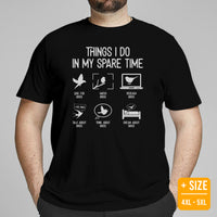 Camping & Bird Watching Shirt - Presents, Gift Ideas for Bird Lovers, Birdwatchers - Birding T-Shirt - Things I Do In My Spare Time T-Shirt - Black, Large Size for Overweight