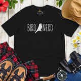 Bird Nerd T-Shirt - Nice Tits, Sparrow, Chickadee, Tufted Titmouse Birdwatching Shirt for Avian & Nature Lover, Outdoorsy Birder - Black