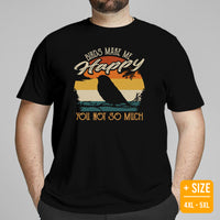 Camping & Bird Watching Shirt - Presents, Gift Ideas for Bird & Nature Lovers, Birdwatchers - Birding Shirt - Birds Make Me Happy T-Shirt - Black, Large Size for Overweight