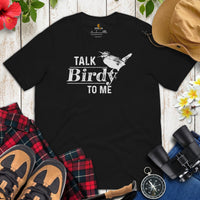 Bird Nerd T-Shirt - Nice Tits, Sparrow, Tufted Titmouse Tee for Birdwatcher, Avian Lover & Outdoorsy Birder - Talk Birdy To Me Shirt - Black