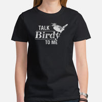 Bird Nerd T-Shirt - Nice Tits, Sparrow, Tufted Titmouse Tee for Birdwatcher, Avian Lover & Outdoorsy Birder - Talk Birdy To Me Shirt - Black, Women