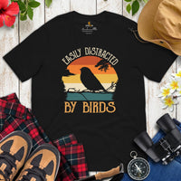 Bird Nerd T-Shirt - Nice Tits, Tufted Titmouse Tee for Birdwatcher, Avian Lover & Outdoorsy Birder - Easily Distracted By Birds Shirt - Black