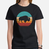 Bison 80s Retro Aesthetic T-Shirt - American Buffalo, The Fluffy Cows Shirt - Yellowstone National Park Tee - Gift for Bison Lovers - Black, Women