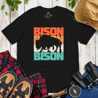 Bison Retro Aesthetic T-Shirt - American Buffalo, The Fluffy Cows Shirt - Yellowstone National Park Tee - Ideal Gift for Bison Lovers - Black