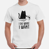 Black Cat Themed Clothes & Attire - Funny Cat Mom & Dad Tee Shirts - Gift Ideas For Coffee & Cat Lovers - I Do What I Want T-Shirt  - White, Men