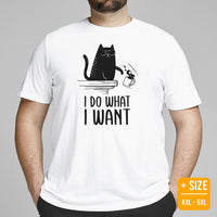 Black Cat Themed Clothes & Attire - Funny Cat Mom & Dad Tee Shirts - Gift Ideas For Coffee & Cat Lovers - I Do What I Want T-Shirt - White, Plus Size