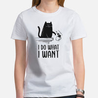 Black Cat Themed Clothes & Attire - Funny Cat Mom & Dad Tee Shirts - Gift Ideas For Coffee & Cat Lovers - I Do What I Want T-Shirt - White, Women