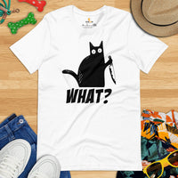 Black Cat Themed Clothes & Attire - Funny Cat Mom & Dad Tee Shirts - Presents, Gift Ideas For Cat Lovers & Owners - Funny What T-Shirt - White