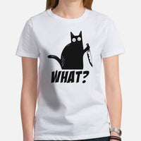 Black Cat Themed Clothes & Attire - Funny Cat Mom & Dad Tee Shirts - Presents, Gift Ideas For Cat Lovers & Owners - Funny What T-Shirt - White, Women