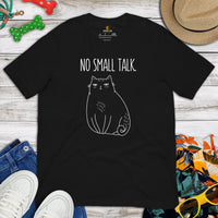 Black Cat Themed Clothes & Attire - Funny Cat Mom & Dad Tee Shirts - Presents, Gift Ideas For Cat Lovers & Owners - No Small Talk Shirt - Black