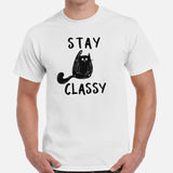 Black Cat Themed Clothes & Attire - Funny Cat Mom & Dad Tee Shirts - Presents, Gift Ideas For Cat Lovers & Owners - Stay Classy T-Shirt - White, Men