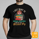 Book Lover Gift | I Just Want to Read Books and Pet My Guinea Pig Bookish Shirt for Guinea Pig Lover, Hamster Mom and Dad, Bookworms - Black, Large Size for Overweight