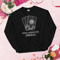 Book Lover Gift | Retro Main Character Energy Groovy Sweatshirt | Bookish Tarot Card Pullover for Bookworms, Librarians, Avid Readers - Black