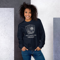 Book Lover Gift | Retro Main Character Energy Groovy Sweatshirt | Bookish Tarot Card Pullover for Bookworms, Librarians, Avid Readers - Navy