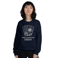 Book Lover Gift | Retro Main Character Energy Groovy Sweatshirt | Bookish Tarot Card Pullover for Bookworms, Librarians, Avid Readers - Navy, Women