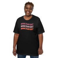Bookish T-Shirt - Unique Presents, Gift Ideas for Book Lovers, Readers, Bookworms, Librarians - Booklovers Tee - Retro Booktrovert T-Shirt -  Black, Large Size for Overweight