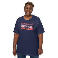 Bookish T-Shirt - Unique Presents, Gift Ideas for Book Lovers, Readers, Bookworms, Librarians - Booklovers Tee - Retro Booktrovert T-Shirt - Navy, Large Size for Overweight