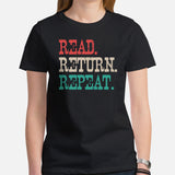 Bookish T-Shirt - Unique Presents, Gift Ideas for Book Lovers, Readers, Bookworms, Librarians - Booklovers Tee - Read Return Repeat Shirt - Black, Women