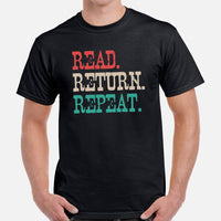 Bookish T-Shirt - Unique Presents, Gift Ideas for Book Lovers, Readers, Bookworms, Librarians - Booklovers Tee - Read Return Repeat Shirt - Black, Men